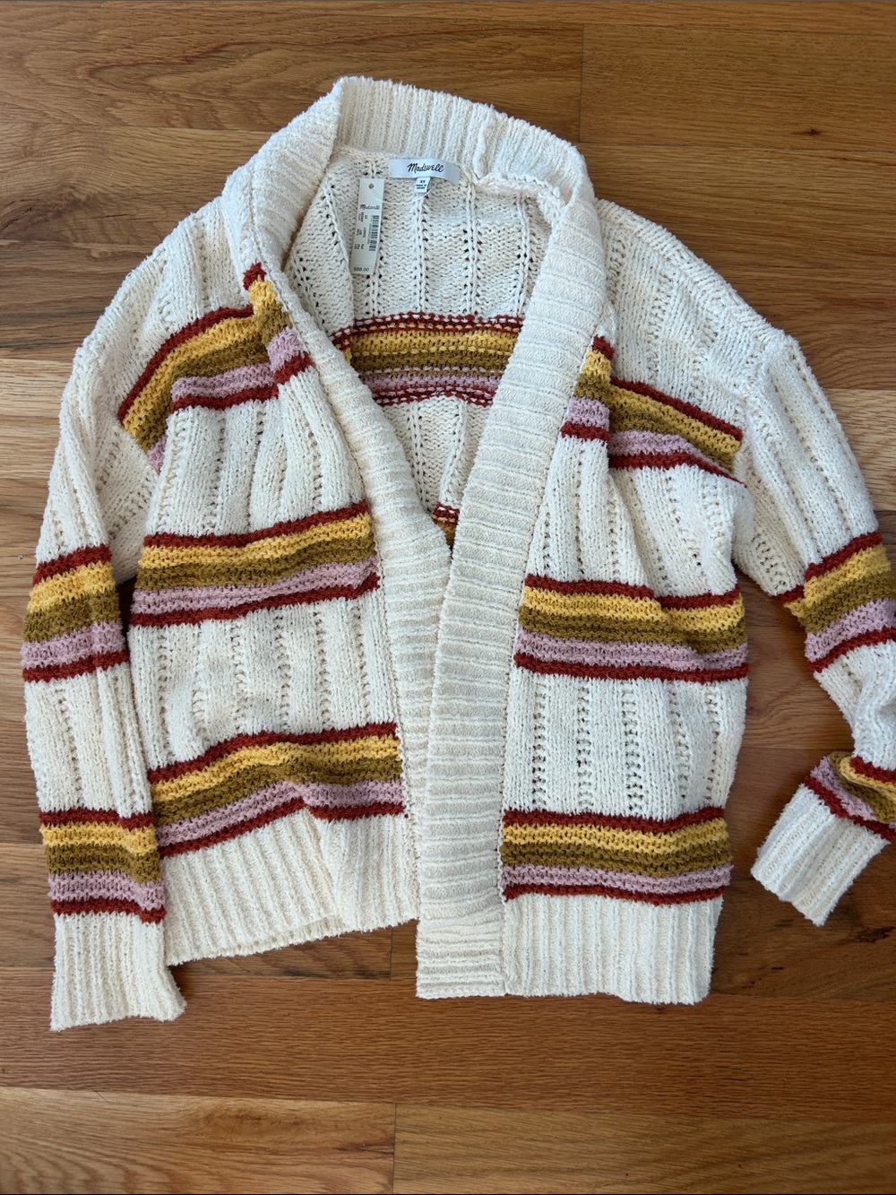 Madewell Cream Open Cardigan with Mustard and Rose Stripes